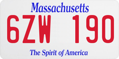 MA license plate 6ZW190