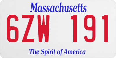 MA license plate 6ZW191