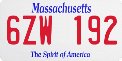 MA license plate 6ZW192