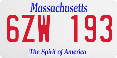 MA license plate 6ZW193
