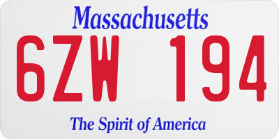 MA license plate 6ZW194