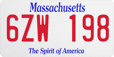 MA license plate 6ZW198