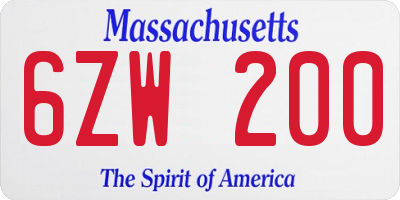 MA license plate 6ZW200
