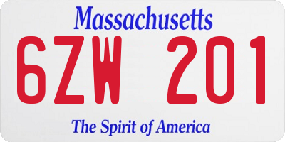 MA license plate 6ZW201