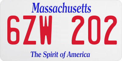 MA license plate 6ZW202