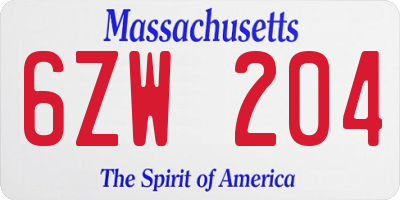 MA license plate 6ZW204