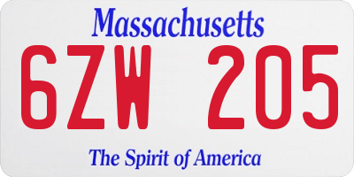 MA license plate 6ZW205