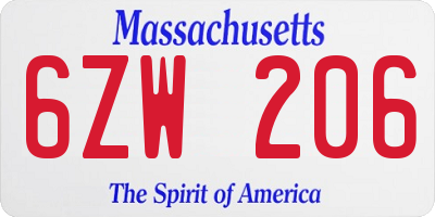 MA license plate 6ZW206