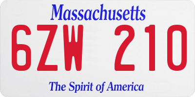 MA license plate 6ZW210