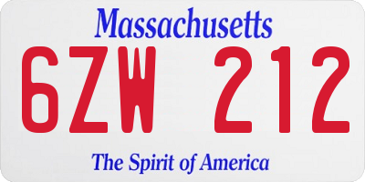 MA license plate 6ZW212