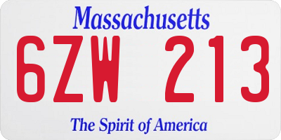 MA license plate 6ZW213