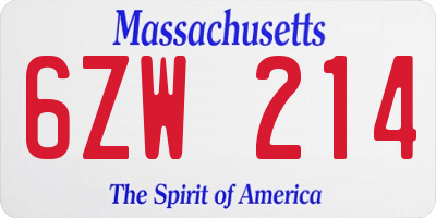 MA license plate 6ZW214