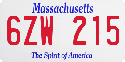 MA license plate 6ZW215