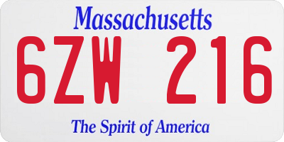 MA license plate 6ZW216