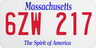MA license plate 6ZW217