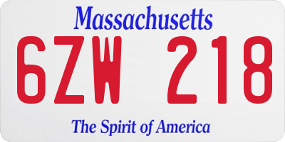 MA license plate 6ZW218