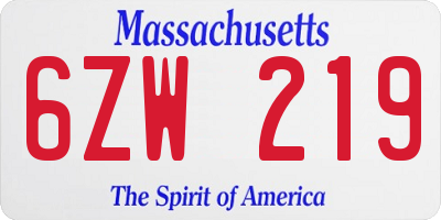 MA license plate 6ZW219