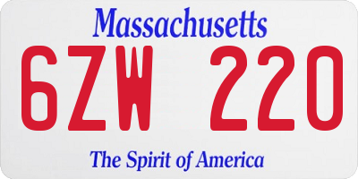 MA license plate 6ZW220