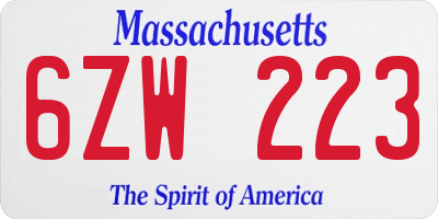 MA license plate 6ZW223