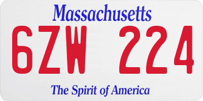MA license plate 6ZW224