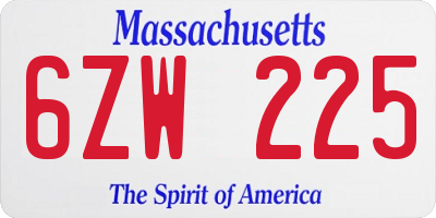 MA license plate 6ZW225