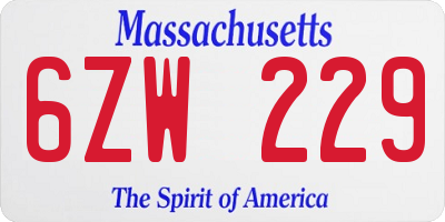 MA license plate 6ZW229