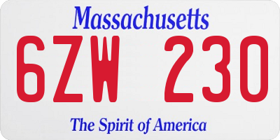 MA license plate 6ZW230