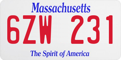 MA license plate 6ZW231