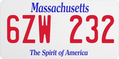 MA license plate 6ZW232