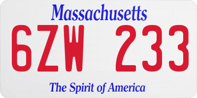MA license plate 6ZW233