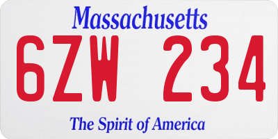 MA license plate 6ZW234