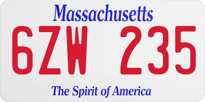 MA license plate 6ZW235