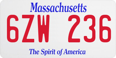 MA license plate 6ZW236