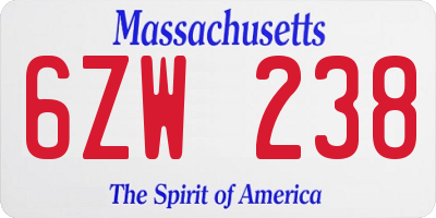 MA license plate 6ZW238
