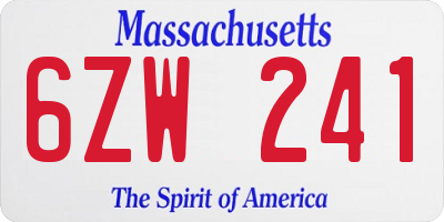 MA license plate 6ZW241