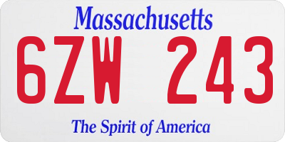 MA license plate 6ZW243