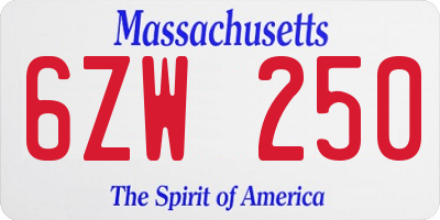 MA license plate 6ZW250
