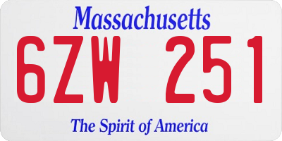 MA license plate 6ZW251