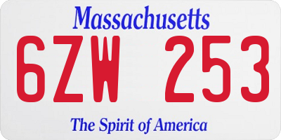 MA license plate 6ZW253