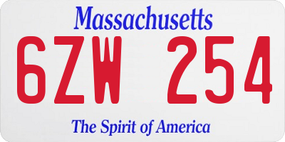 MA license plate 6ZW254