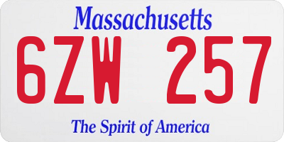 MA license plate 6ZW257