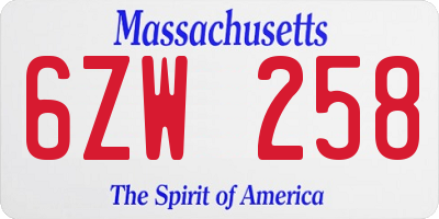 MA license plate 6ZW258