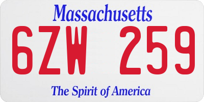 MA license plate 6ZW259