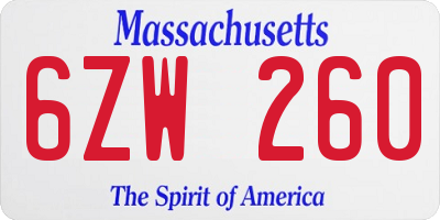 MA license plate 6ZW260