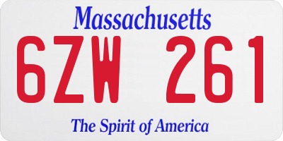 MA license plate 6ZW261
