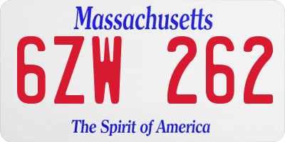 MA license plate 6ZW262