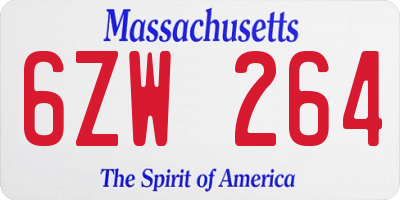 MA license plate 6ZW264