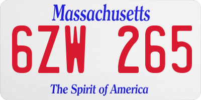 MA license plate 6ZW265