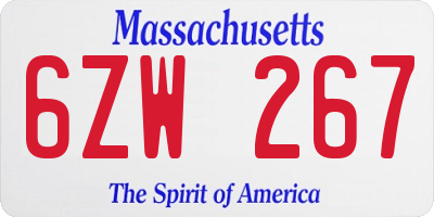 MA license plate 6ZW267