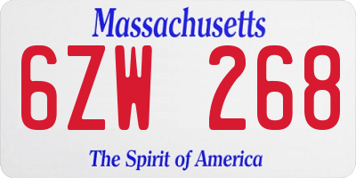MA license plate 6ZW268